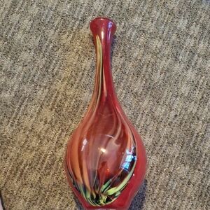 Elegant Red and Green Swirled Glass Vase